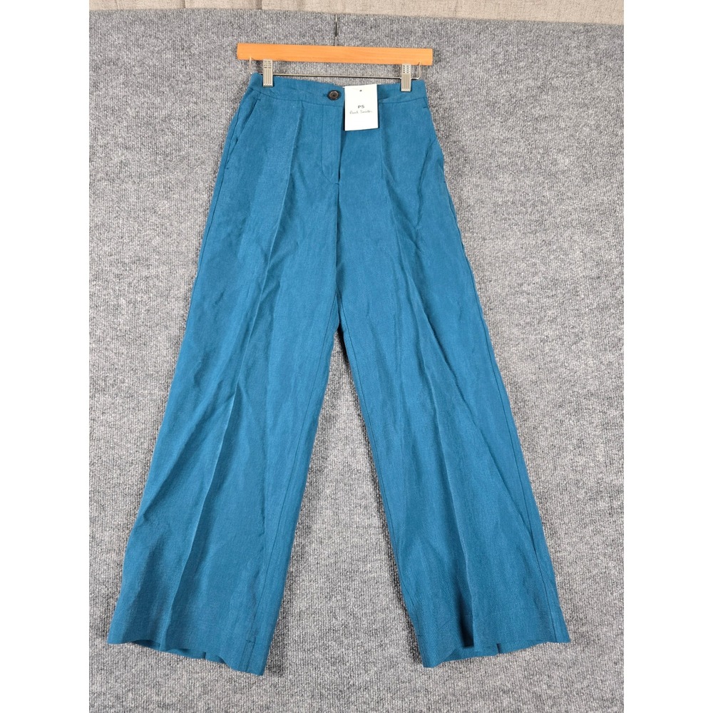 Paul Smith Women Teal Wide Leg Trousers Pants Pleated Cropped Size 36‎ NEW